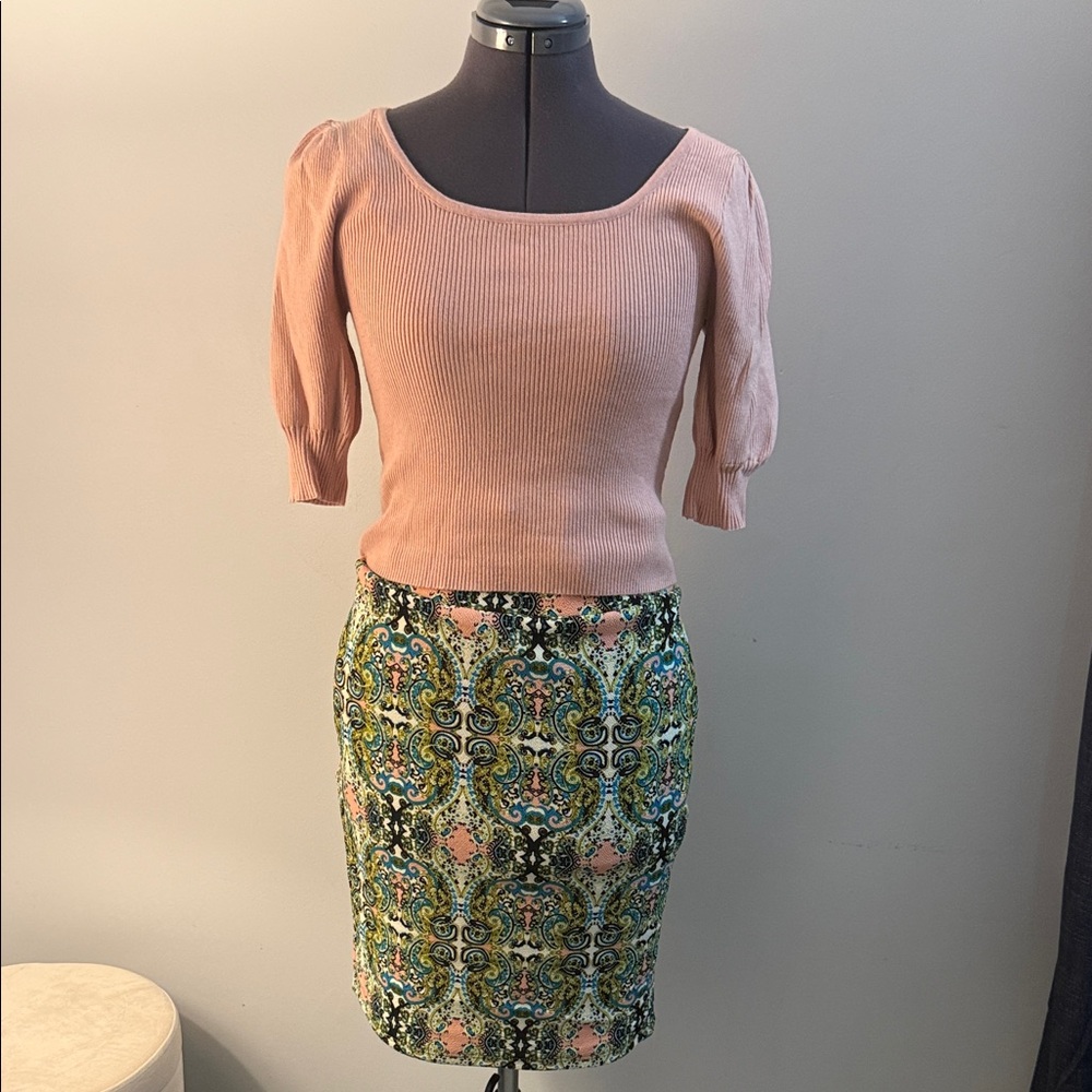 Celebrity Pink Multicolor Patterned Pencil Skirt